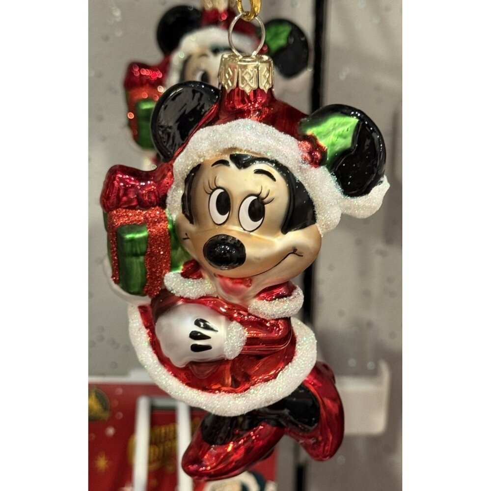 Disney Parks 2025 Santa Minnie Mouse Ornament Blown Glass Christmas Holidays